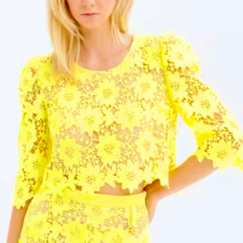 Fracomina Italian Brand Lace Cropped Top Neon Green Size Small - Picture 2 of 9